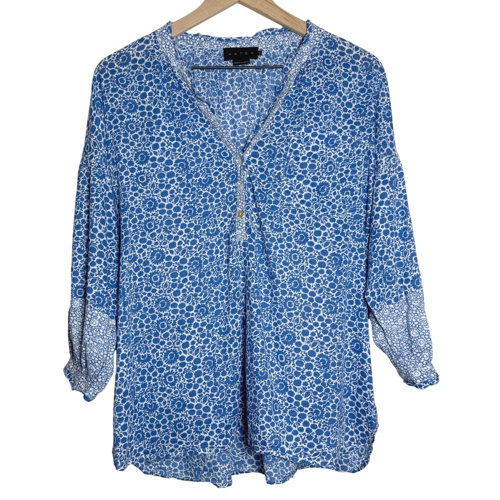 Hatch‎ Womens Maternity Blouse Size 0 L/XL Blue White Floral Boho Prairiecore